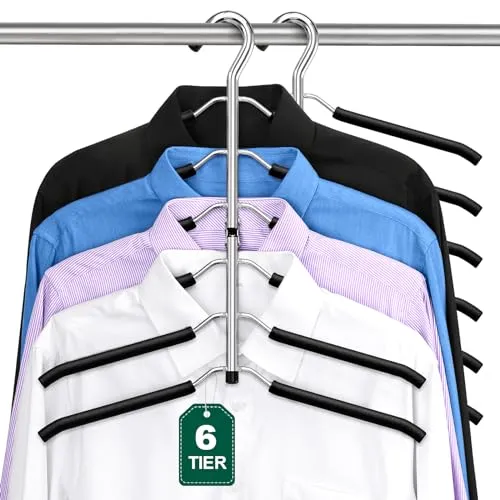 Doiown 省スペース 6 段コート ハンガー - 滑り止めフォームパッド入りブラック メタル セーター & ハンガーメンズ＆Tシャツハンガー女性用クローゼットオーガナイザー 2 個パック' loading='lazy' title=