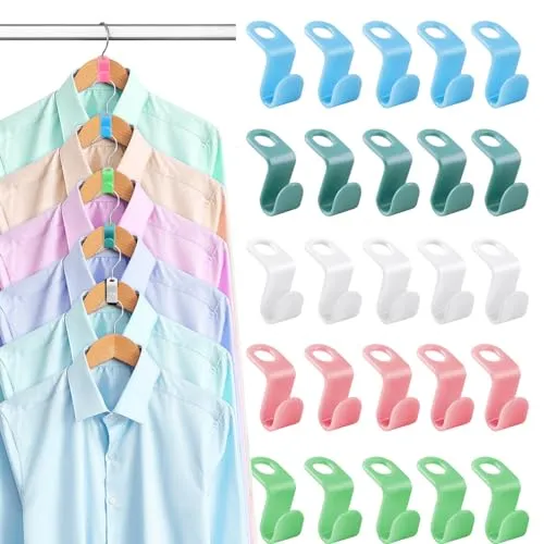 100個のハンガーコネクタフック プラスチックハンガー用の省スペースフックとクリップ (5色)' loading='lazy' title=