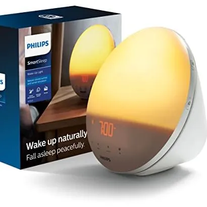 Philips Smartsleep Budzenie Kolorowe światło Symulacja wschodu i zachodu słońca 5 naturalnych dźwięków Radio Fm & Lampka do czytania Tap Drzemka Hf3520/60' loading='lazy' title=