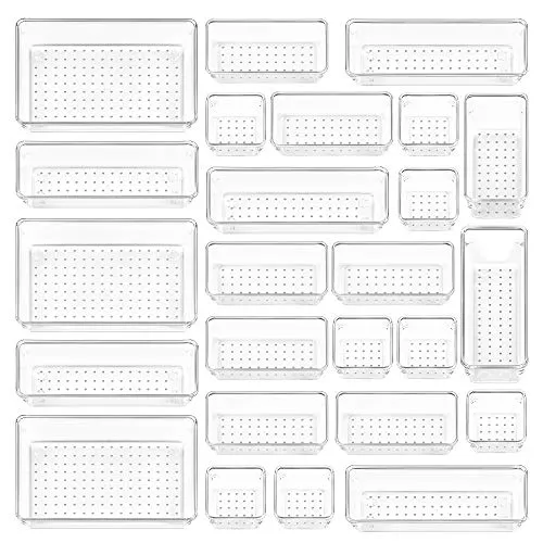 VTOPMART 25 PC-er klare plastskuffarrangører Sett 4-størrelse allsidig bad og forfengelighet Skuffarrangør Sveller Lagringsapper for sminke Soverom Kjøkken Gadgets Ledskap og kontor' loading='lazy' title=