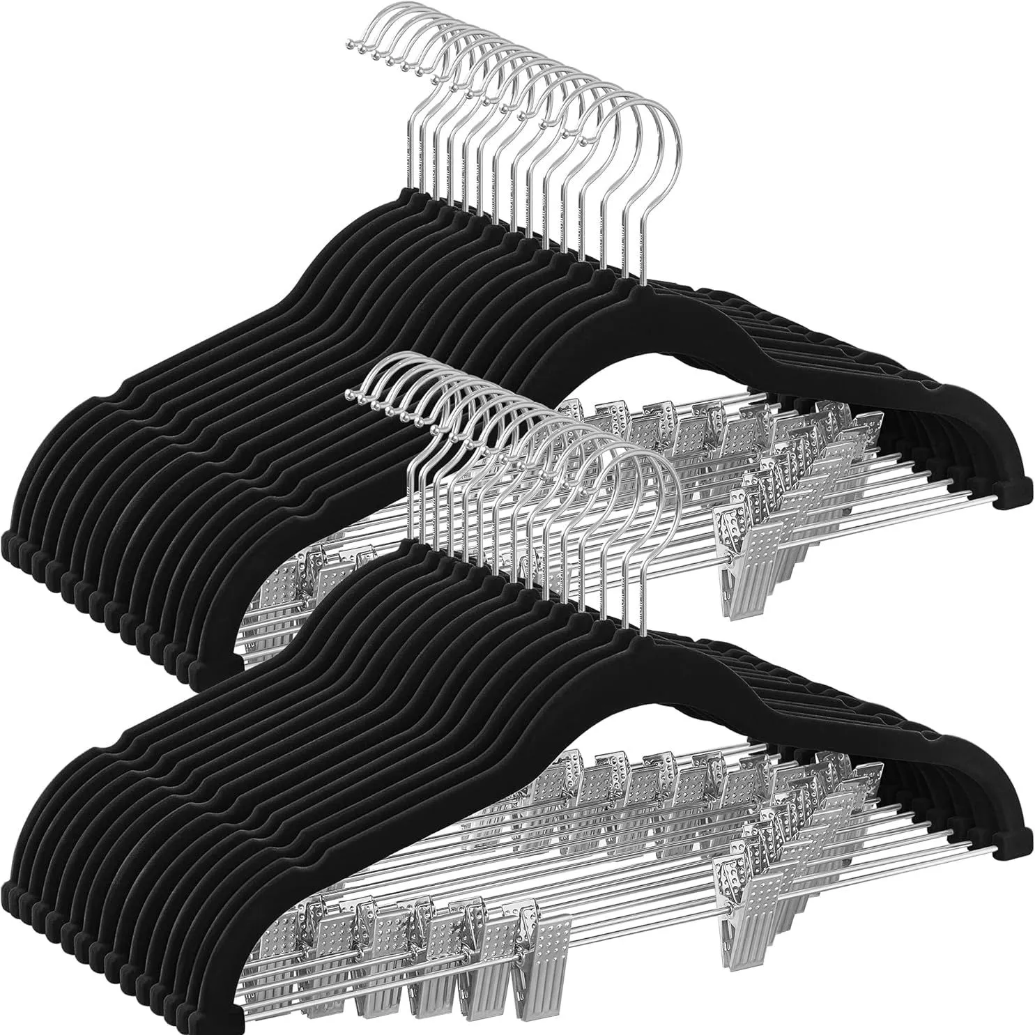 Songmics Confezione da 30 Grucce per Pantaloni Lunghi in Velluto da 16,7 Pollici con Clip Regolabili Robuste Antiscivolo Salvaspazio per Pantaloni Gonne Cappotti Abiti Canotte Nero Ucrf12b30' loading='lazy' title=