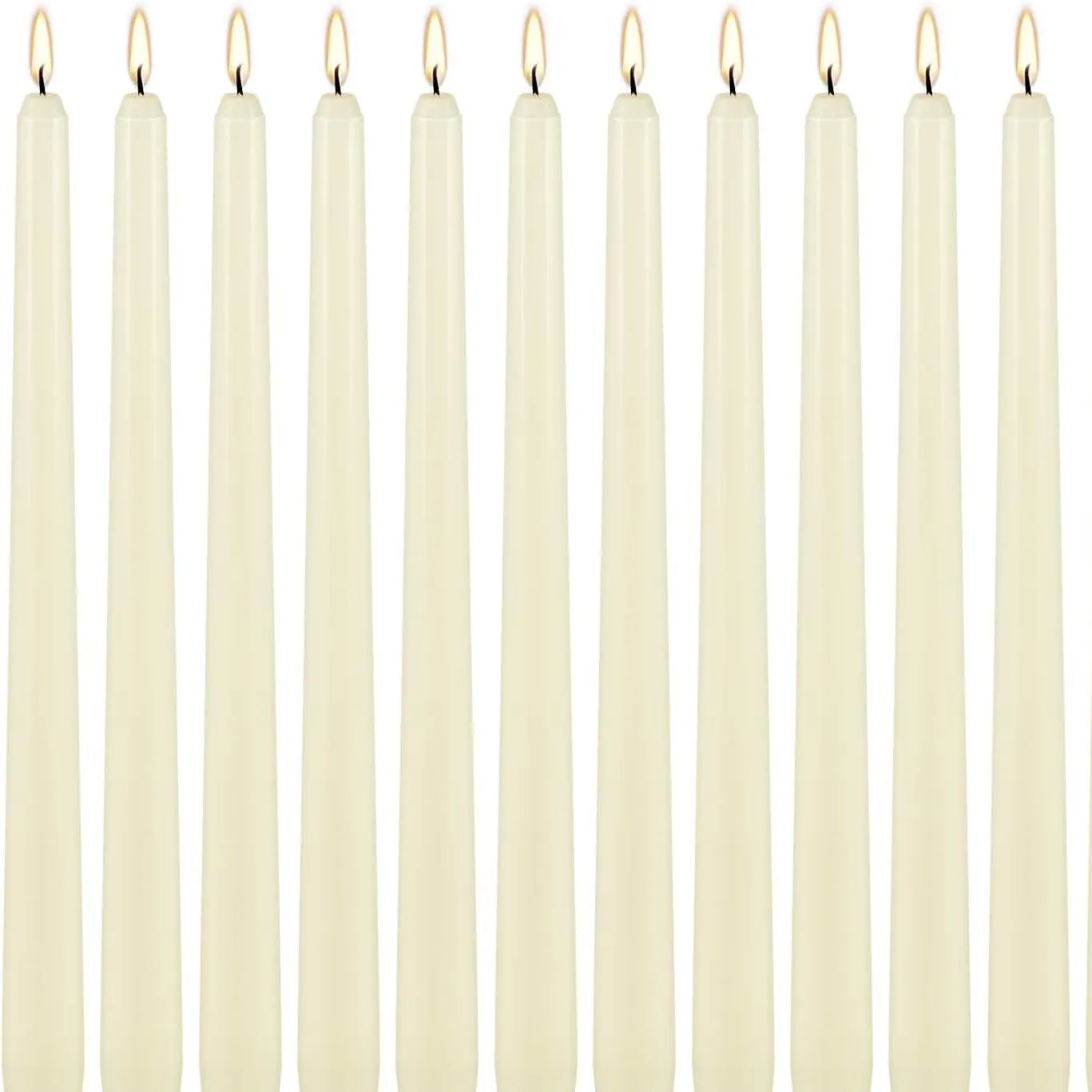 Elfenbeinfarbene Spitzkerzen, 12 Stück, geruchlose 10-Zoll-Spitzkerzen – tropf- und rauchfrei – 8 Stunden lange brennende Tafelkerze, ideal für Halloween-Spitzkerzen, Hochzeiten, Dinnerpartys' loading='lazy' title=