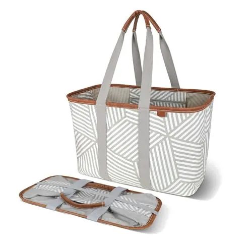 Clevermade Snapbasket Luxe Bolsa Plegable - Geométrico Taupe 1 Paquete 30l / 8 Gal - Organizador de Compras de Almacenamiento Plegable Reutilizable' loading='lazy' title=