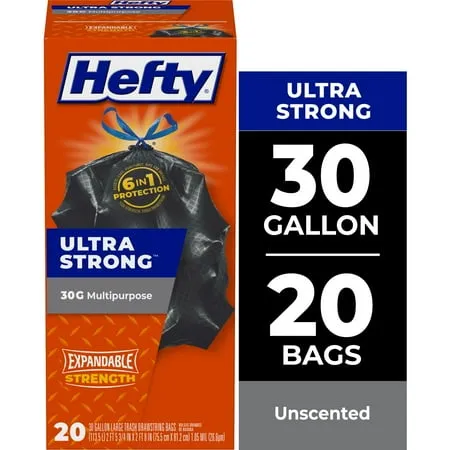 Hefty Bolsas de basura grandes multiusos ultrafuertes, color negro, sin perfume, 30 galones, 20 unidades' loading='lazy' title=