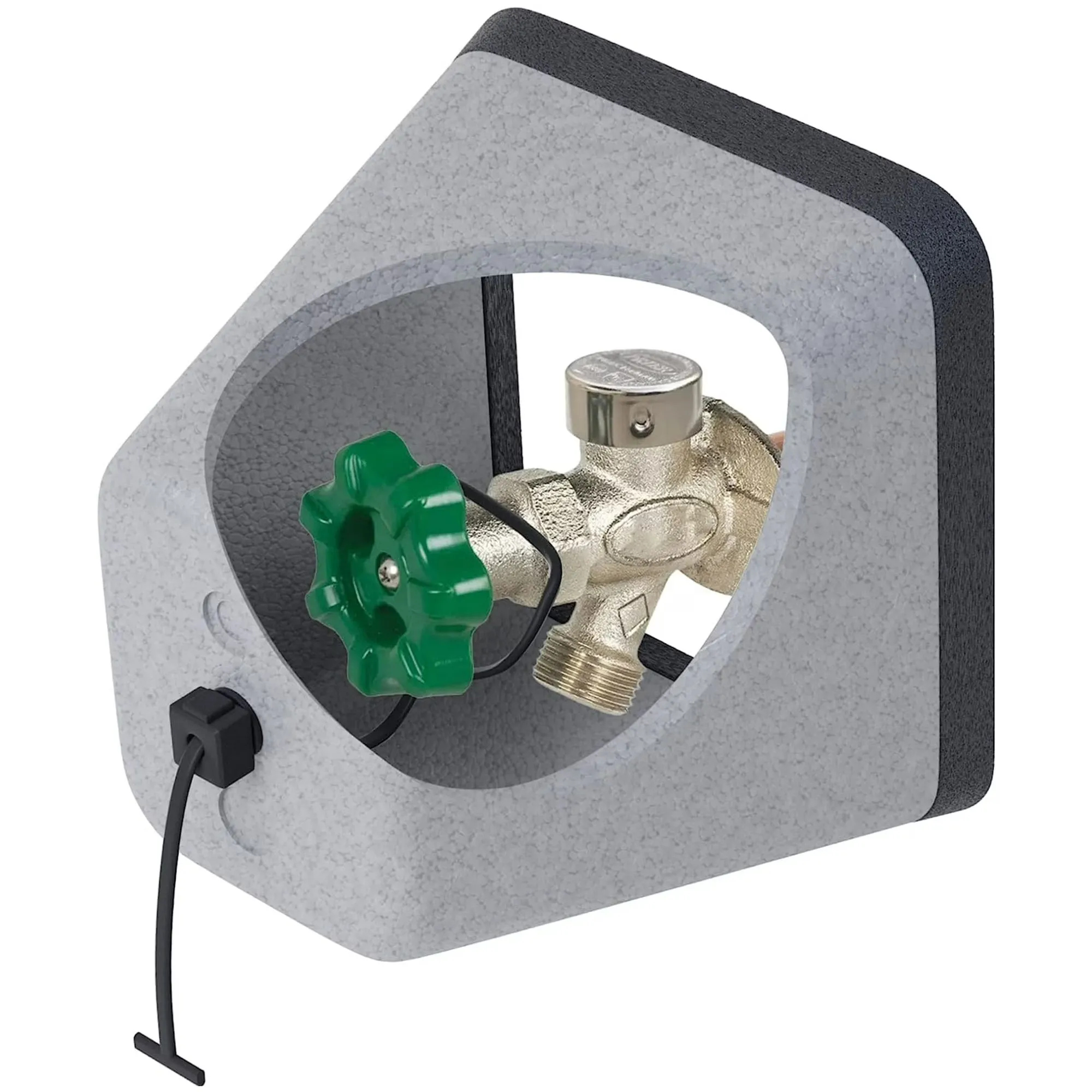 Couvercle de robinet gris sur un robinet argenté avec robinet vert' loading='lazy' title=