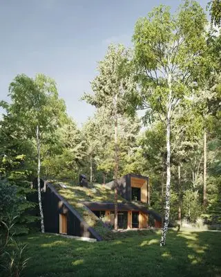 grünes Haus in Hügel gebaut